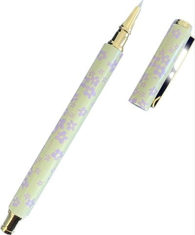 TYPO-  Długopis jasny zielony ze fioletowymi kwiatami Czarny