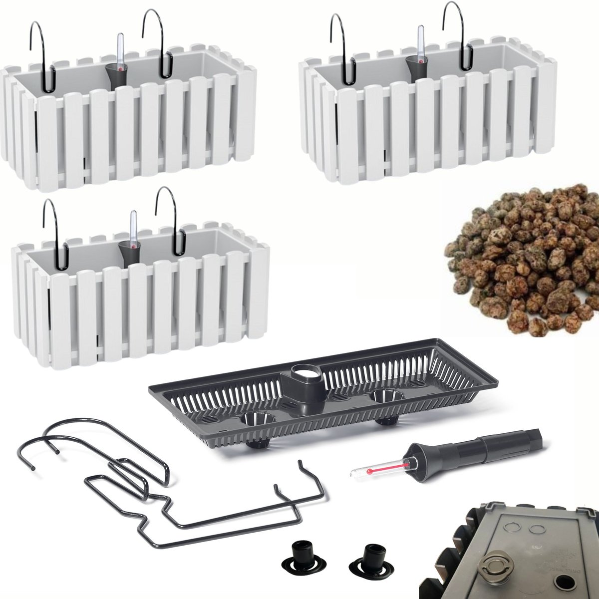 3x Skrzynka na balustradę DDEF400W Doniczka balkonowa + Keramzyt 3l