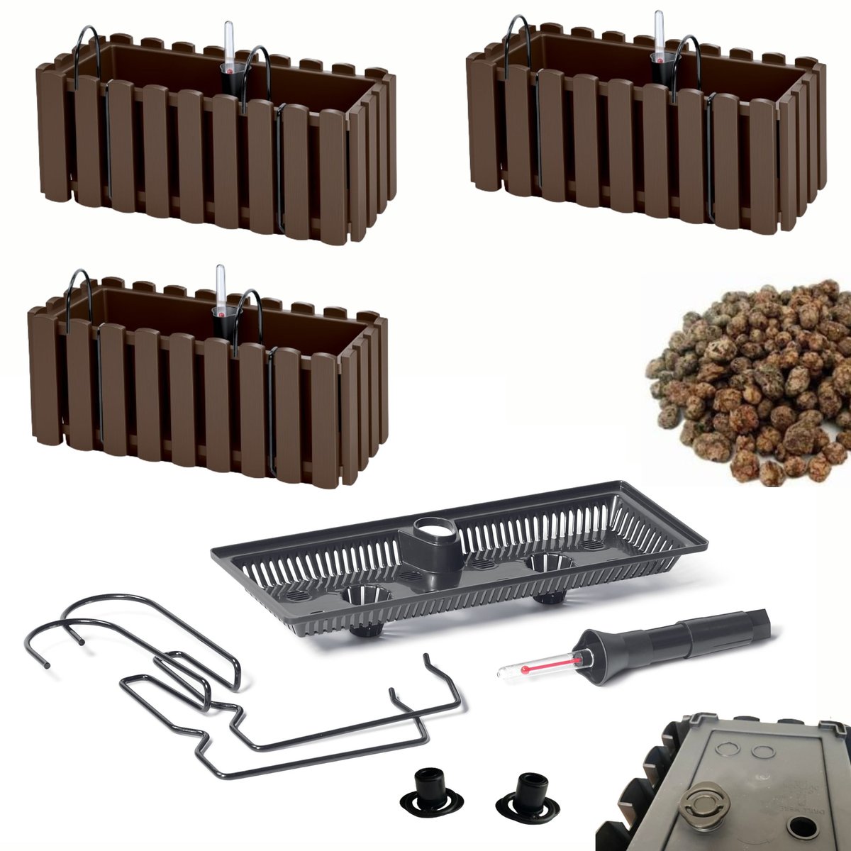3x Skrzynka na balustradę DDEF400W Doniczka balkonowa + Keramzyt 3l