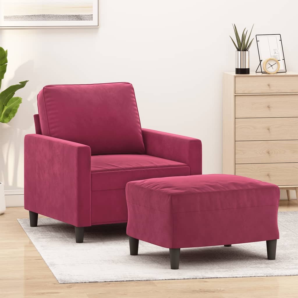vidaXL Fotel z podnóżkiem, winna czerwień, 60 cm, obity aksamit