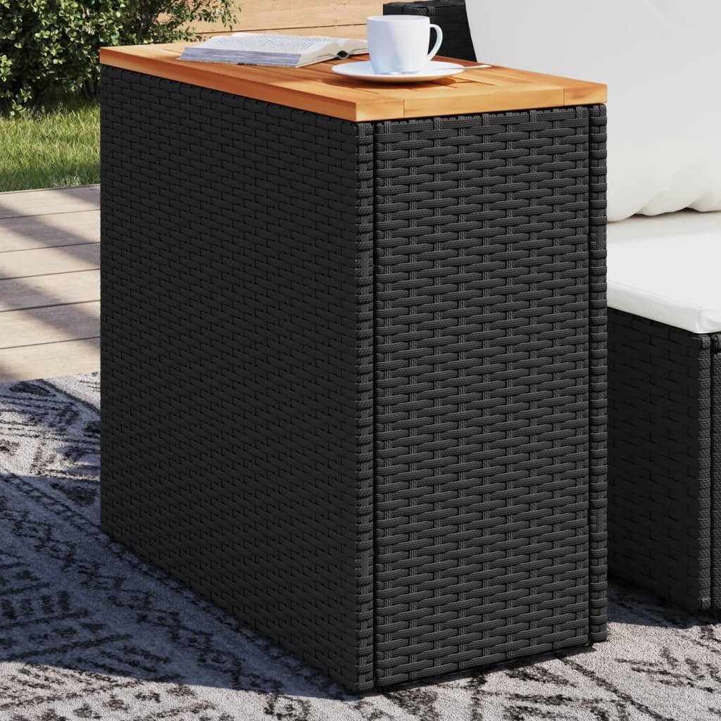 vidaXL Stolik ogrodowy z drewnianym blatem, czarny, 58x27,5x55 cm