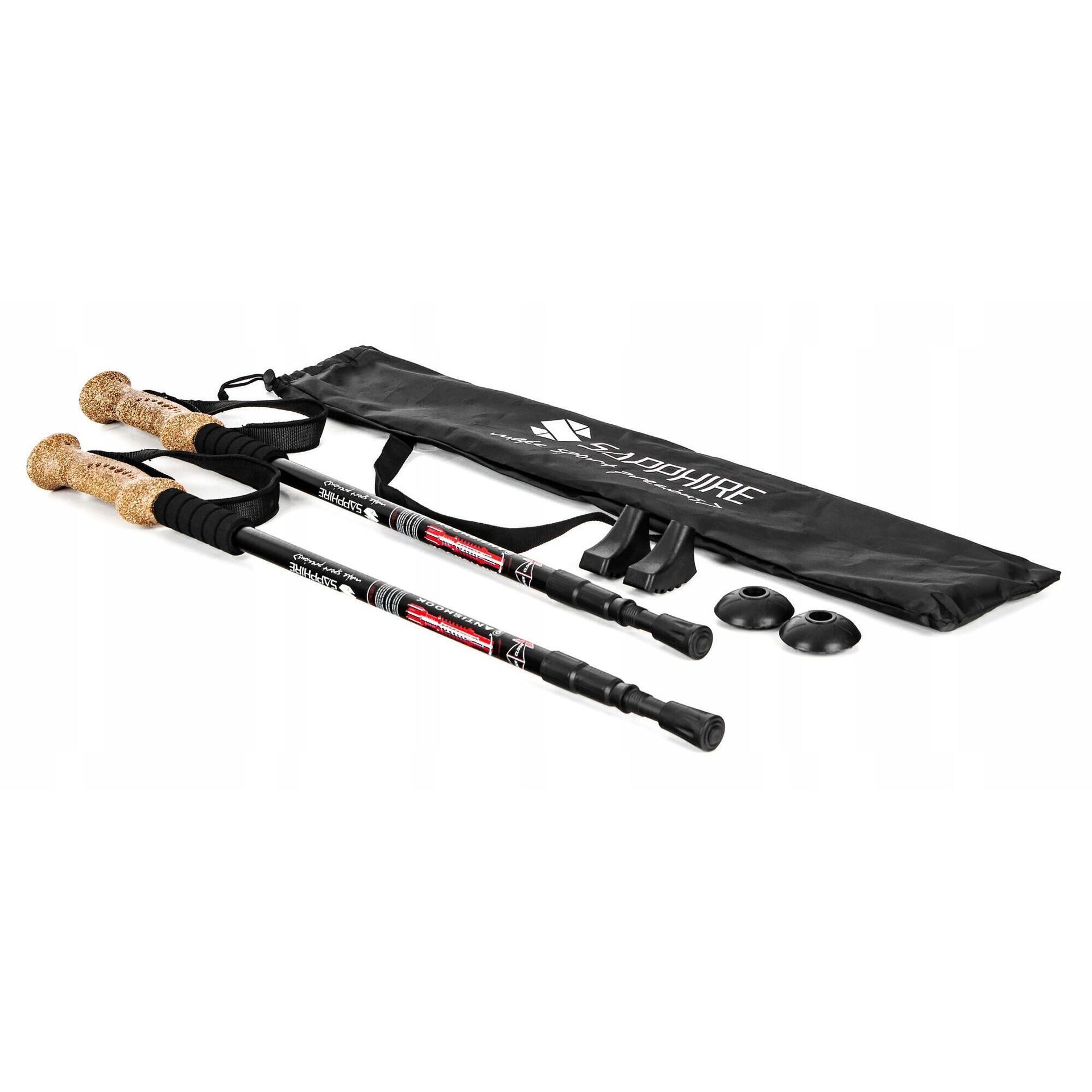 Kije do nordic walking trekking Sapphire ST-073 + 2 pary końcówek i pokrowiec - czarne