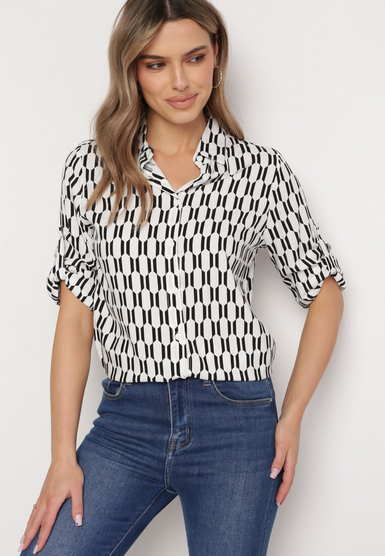 Biała Koszula z Bawełny i Wiskozy z Rękawem 3/4 Semele