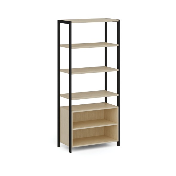 Ścianka półkowa HOME OFFICE z szafką półkową, czarna/brzoza