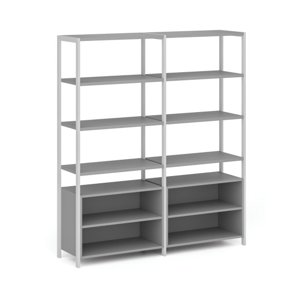 Podwójna ścianka półkowa HOME OFFICE z szfką półkową, biała/szara