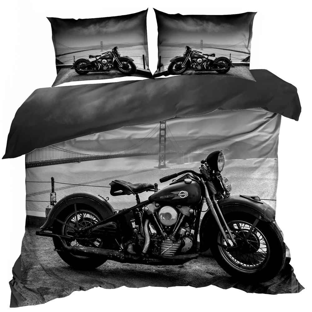 Pościel 3D Bawełna Satyna 200X220Cm Motocykl Czarny Chopper