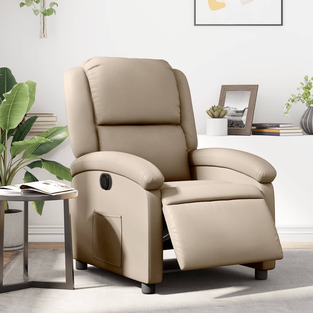 vidaXL Elektryczny fotel rozkładany, cappuccino, obity sztuczną skórą