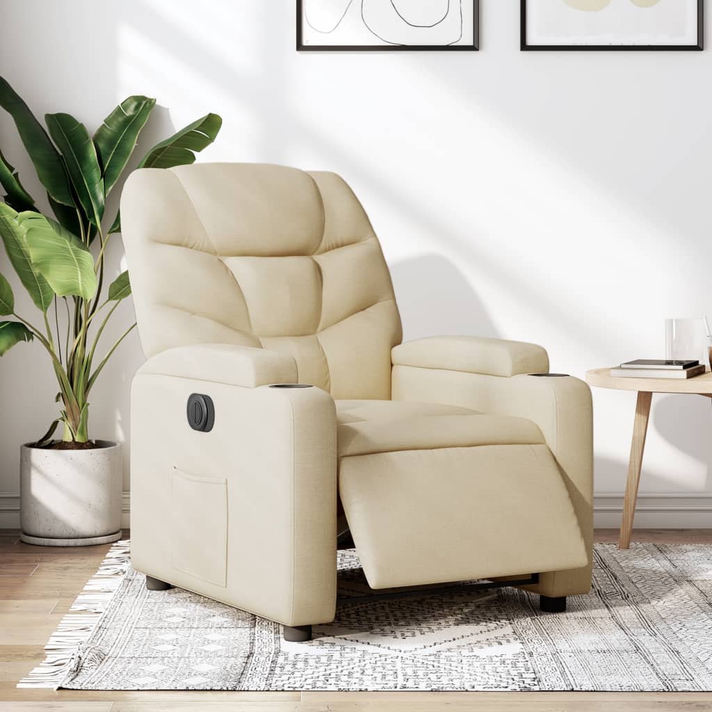 vidaXL Elektryczny fotel rozkładany, kremowy, obity tkaniną