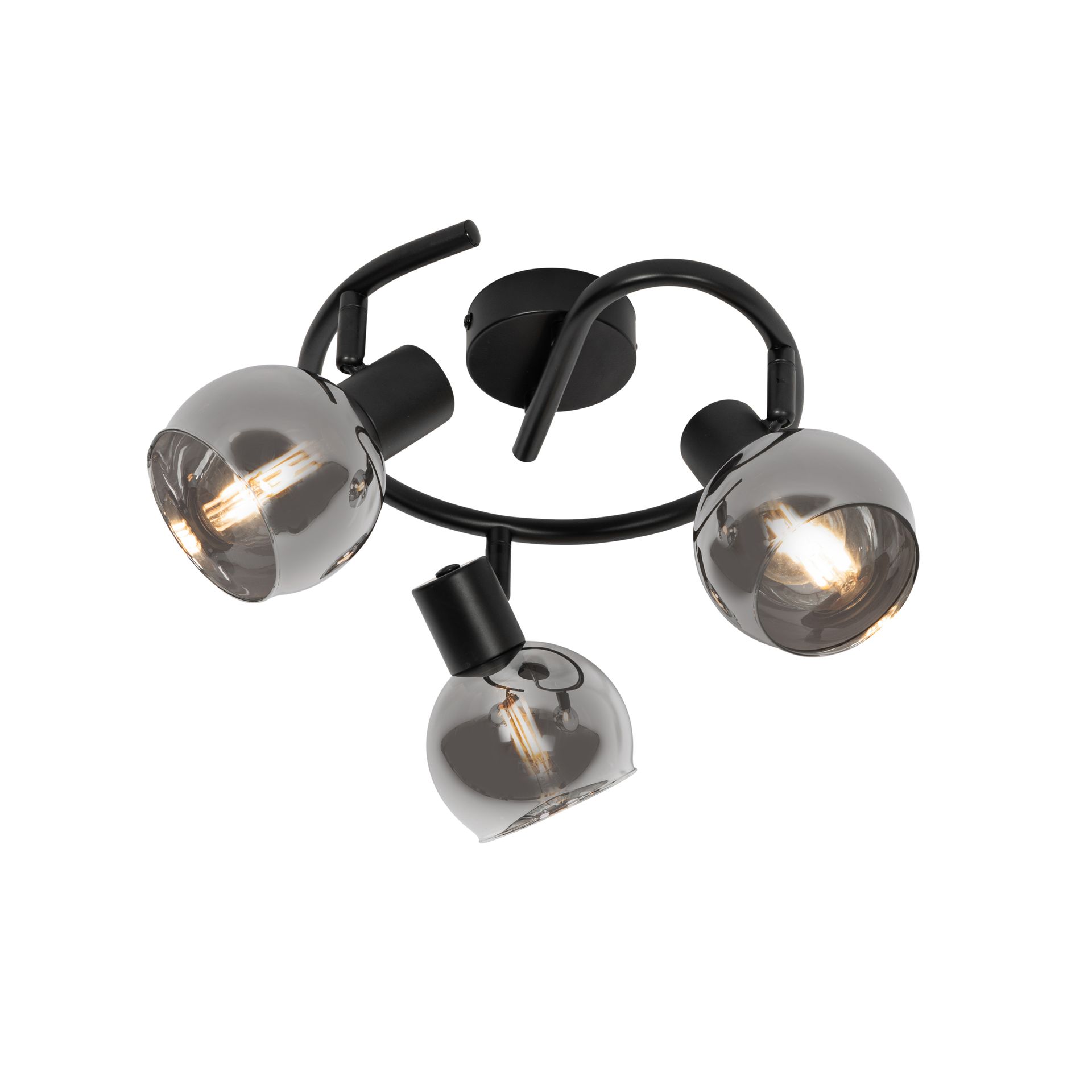 QAZQA Lampa sufitowa Art Deco czarna z dymionym szkłem 3-punktowa okrągła - Vidro