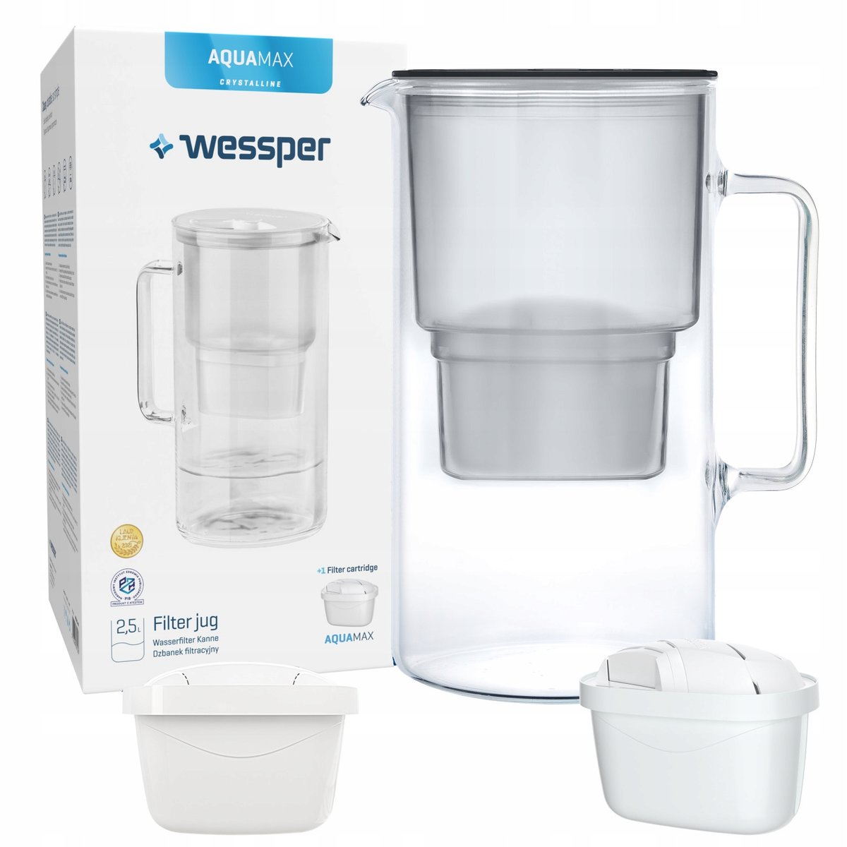 DZBANEK SZKLANY WESSPER D2 BOROSILICATE 3,3l + 2x FILTR WKŁAD WODY WESSPER