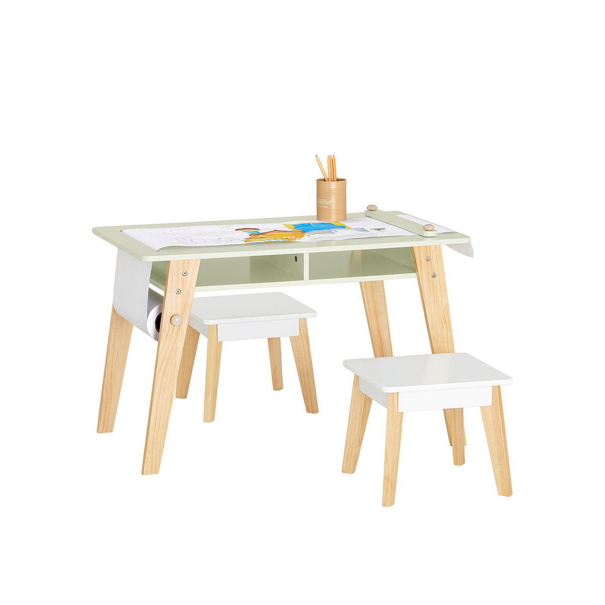 SoBuy Zestaw stoliku i 2 krzesła dla dzieci do rysowania szuflady półka KMB92-GR