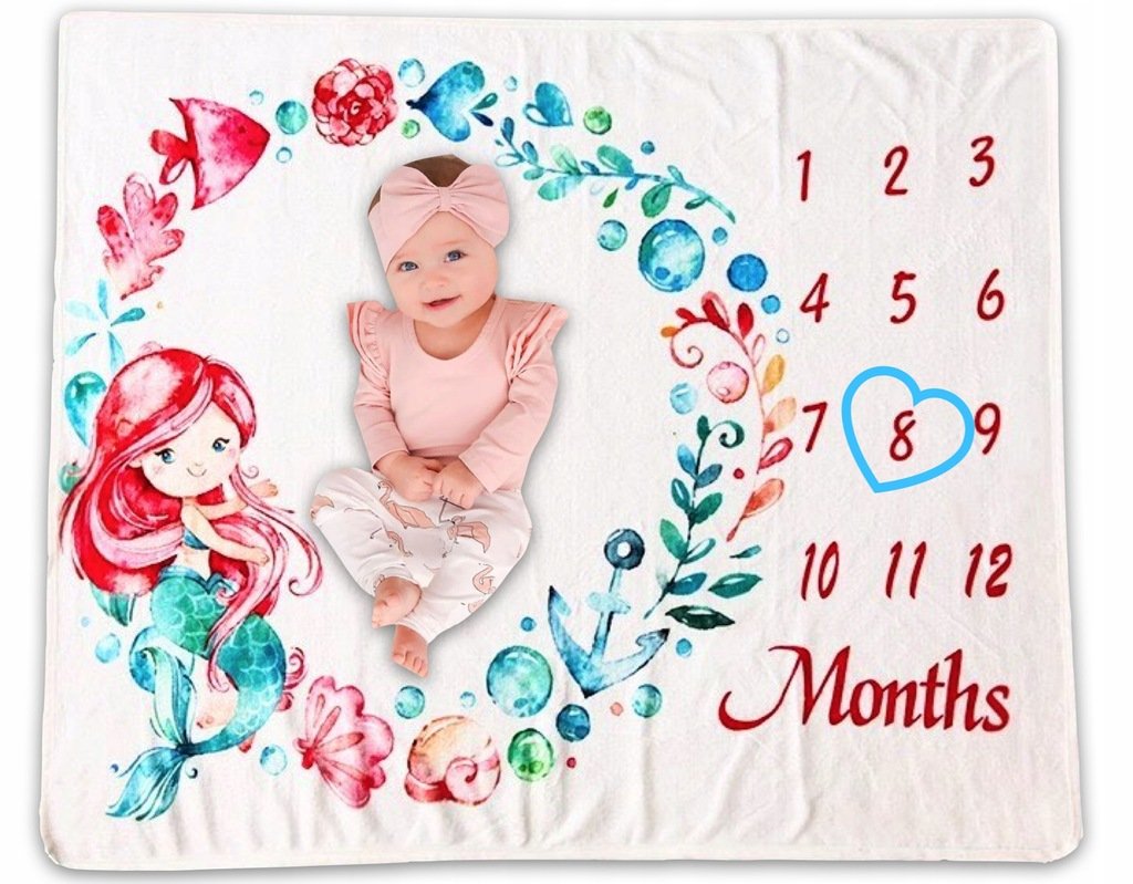 Foto kocyk dla dziewczynki z syrenką + ramka w kształcie serca