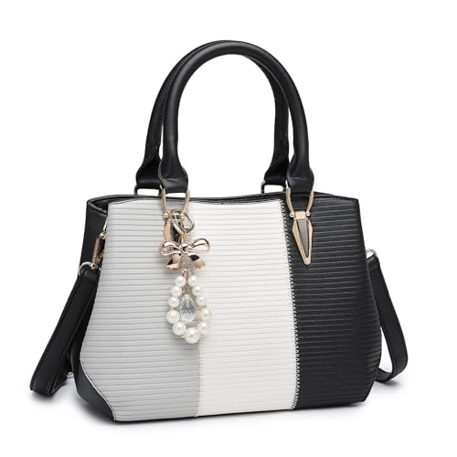 Miss Lulu Torebki dla kobiet, Tri Color Block Top Handle Bag, torba na ramię, Czarny