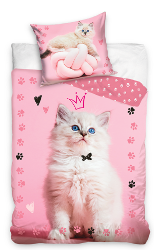 ﻿Pościel 160x200 kot słodki mały kotek dziewczęca różowa bawełniana