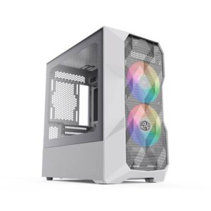 Biała obudowa komputerowa Cooler Master TD300 Mesh – miniwieża, zaprojektowana z myślą o dużym przepływie powietrza, 2 wentylatory wlotowe ARGB 120 mm
