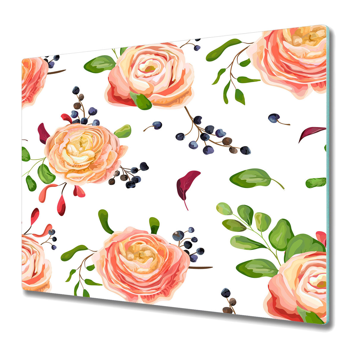 Dekoracyjna Deska Kuchenna ze Szkła 60x52 cm - Róże i jagody