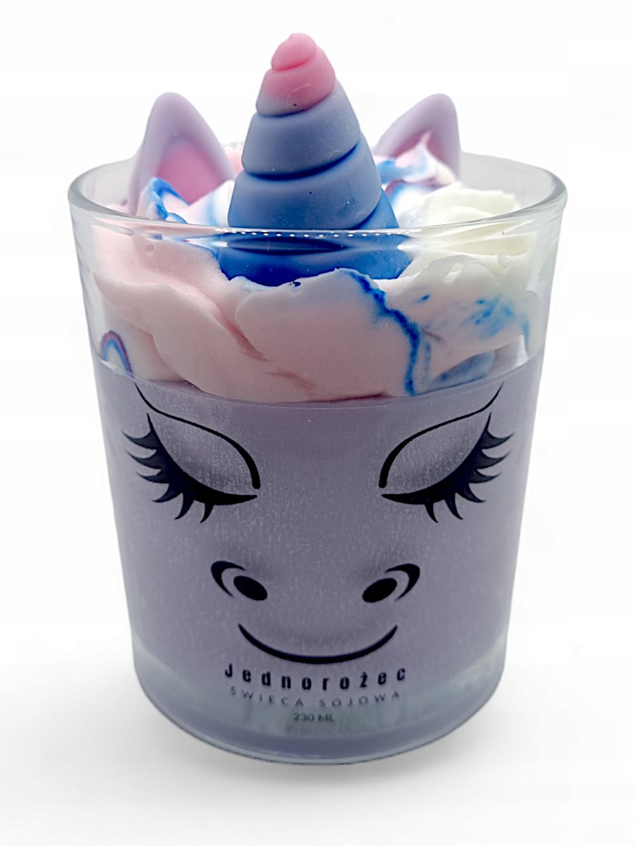 Świeca naturalna sojowa ozdobna ręcznie wykonana w kształcie Jednorożca