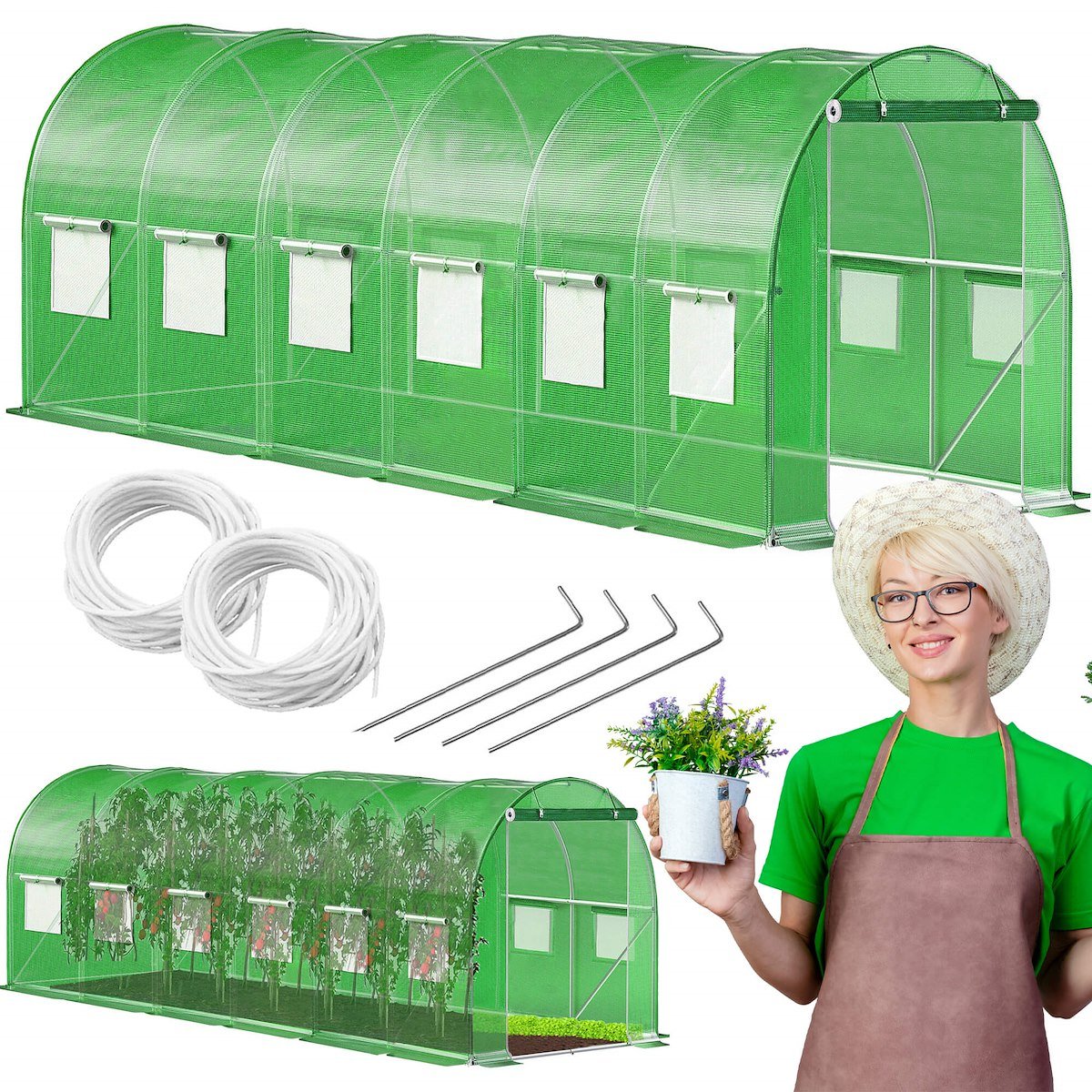 Tunel ogrodowy UV-4 140g/m2 szklarnia foliowa 6x3x2 m zielona warzywniak