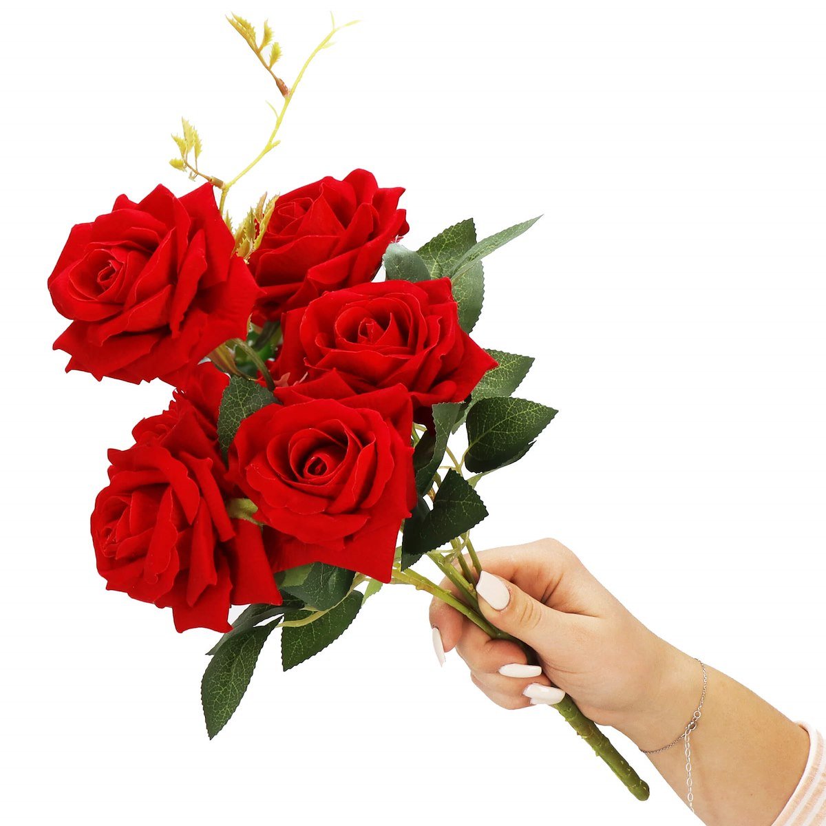 Bukiet sztucznych róż 6 szt. czerwone kwiaty wys. 55 cm na ślub do wazonu