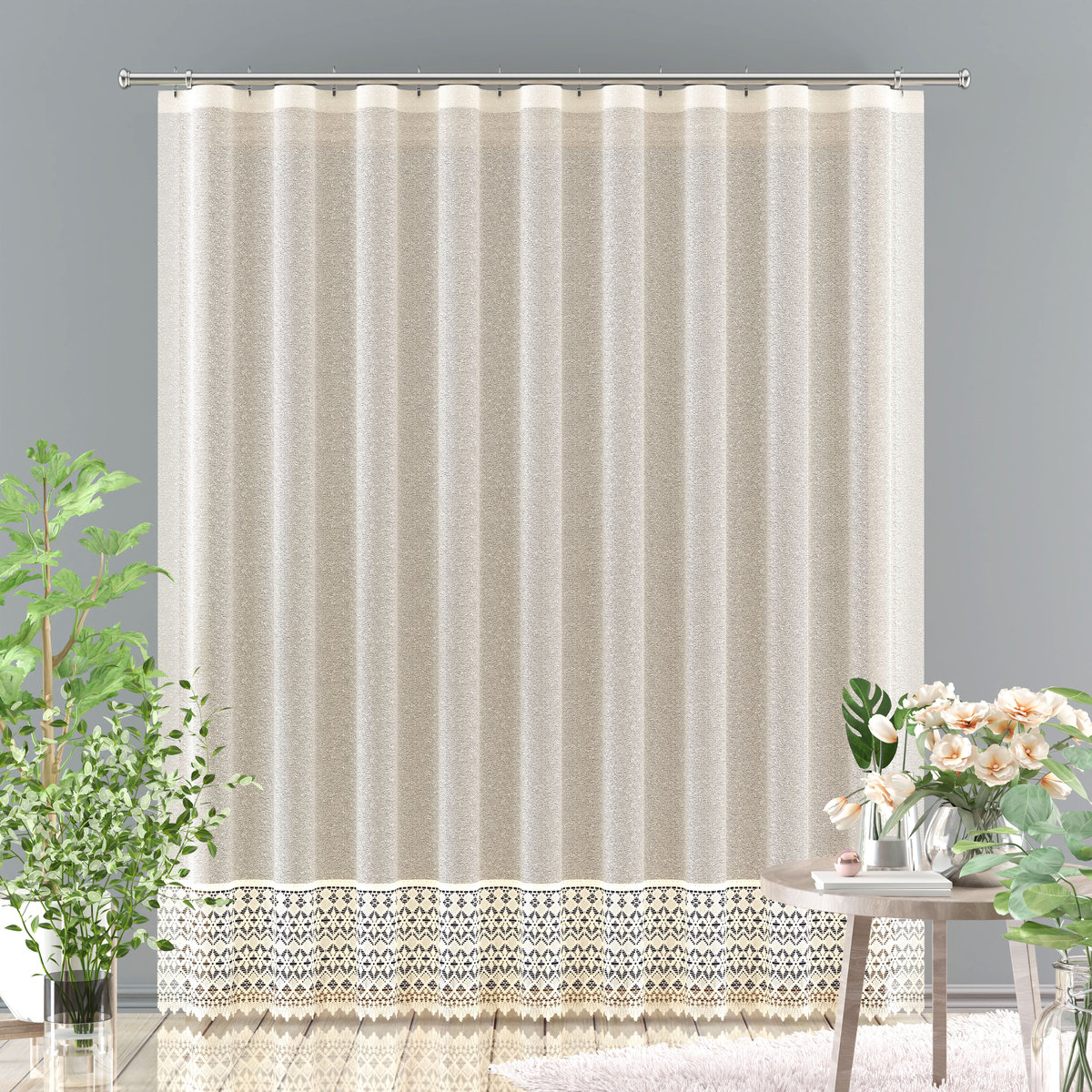 Firanka siatka krem gipiurą prosta 250x250cm S632