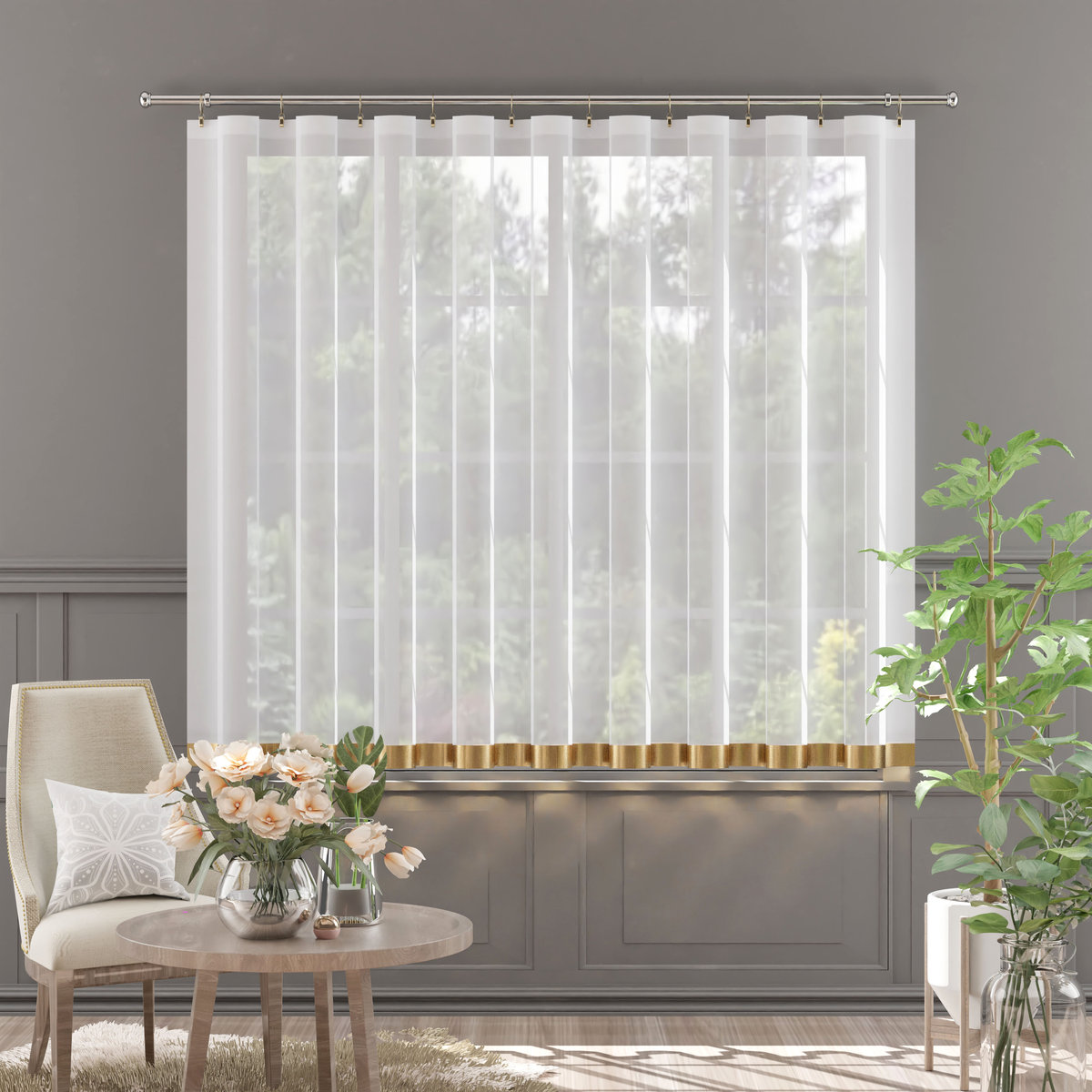 Firanka woalowa Diament z taśmą 300x150 cm S484 złota