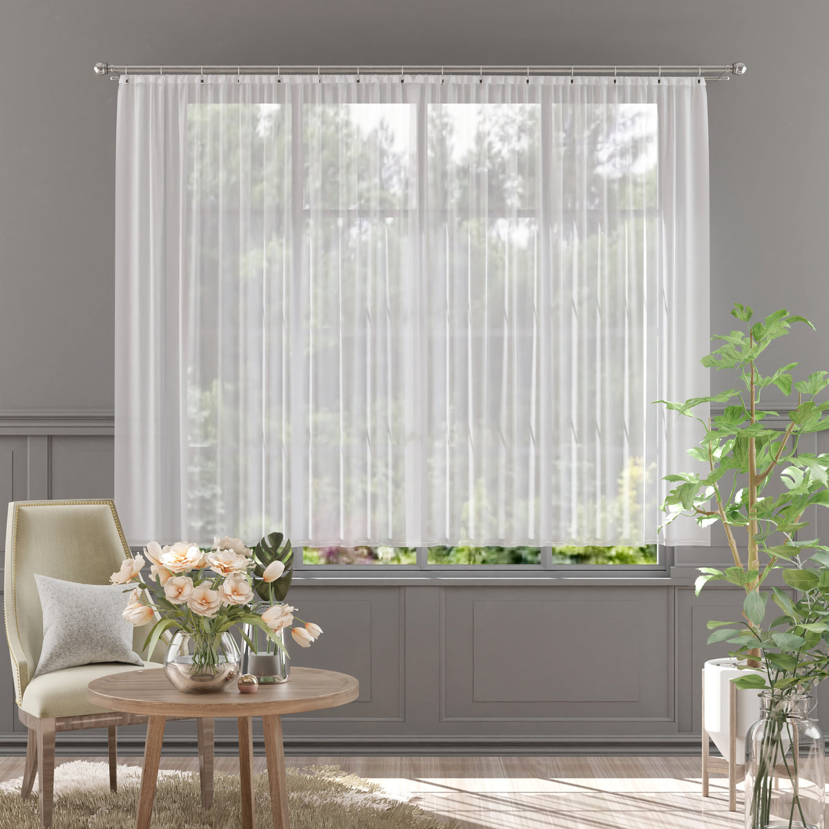 Firanka WOALOWA półprzezroczysta z taśmą marszczącą 5 cm gotowa 300x150 cm s153