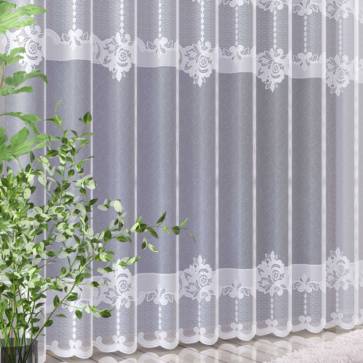 Firanka żakardowa biała gotowa na taśmie 300x250cm S538