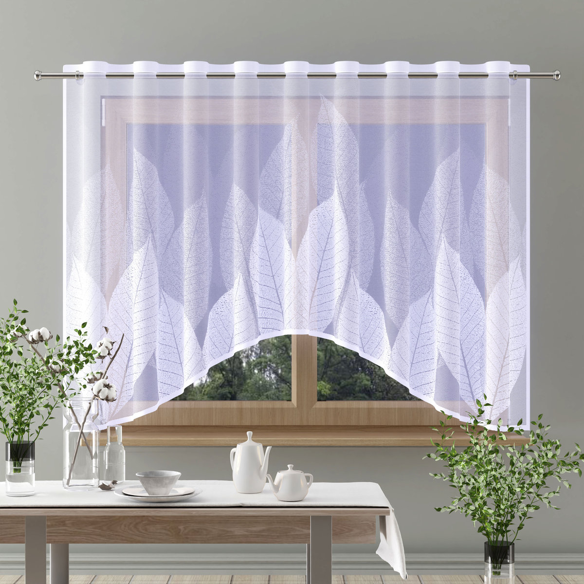 Firanka żakard biała gotowa na przelotkach 300x160cm H470 Cherry