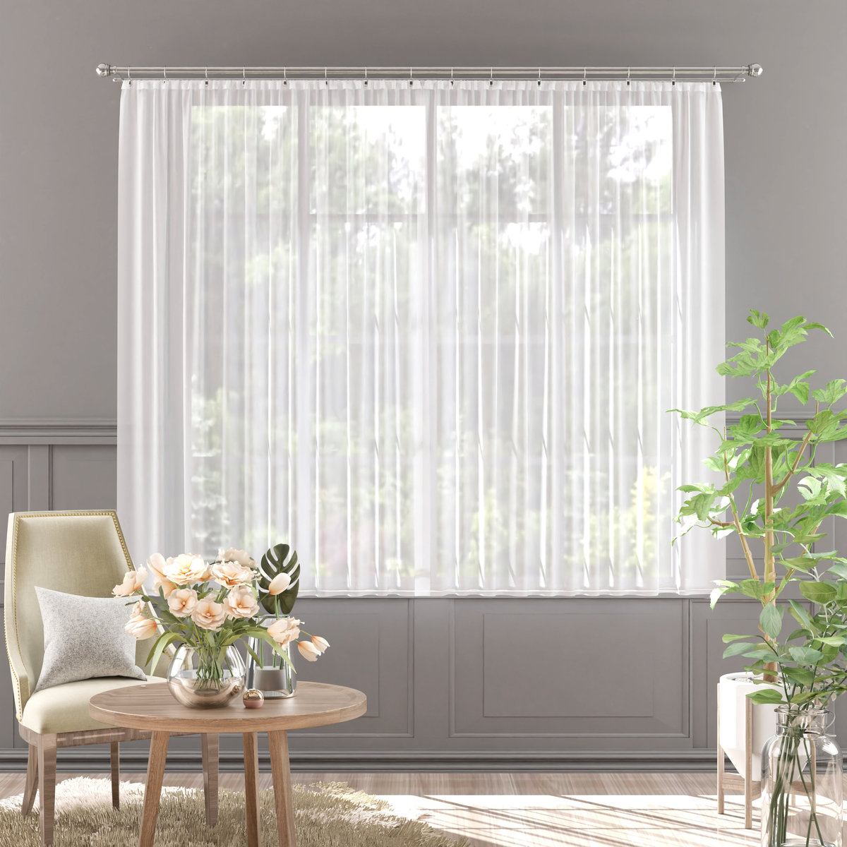 Firanka WOALOWA półprzezroczysta z taśmą marszczącą 5 cm gotowa 400x160 cm s154