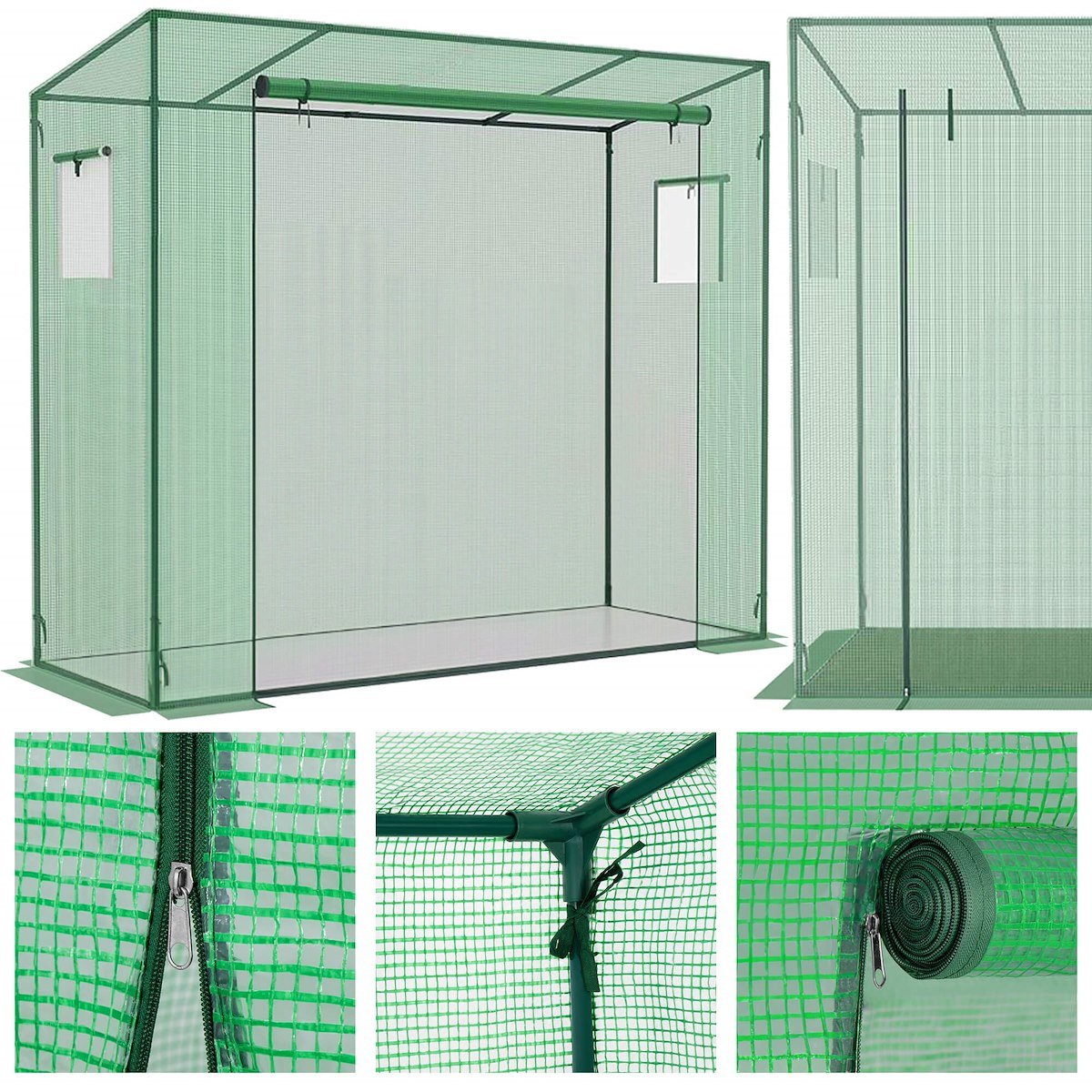 Tunel foliowy z oknami szklarnia ogrodowa UV-4 130g/m2 2x1,7x0,8 m zielona