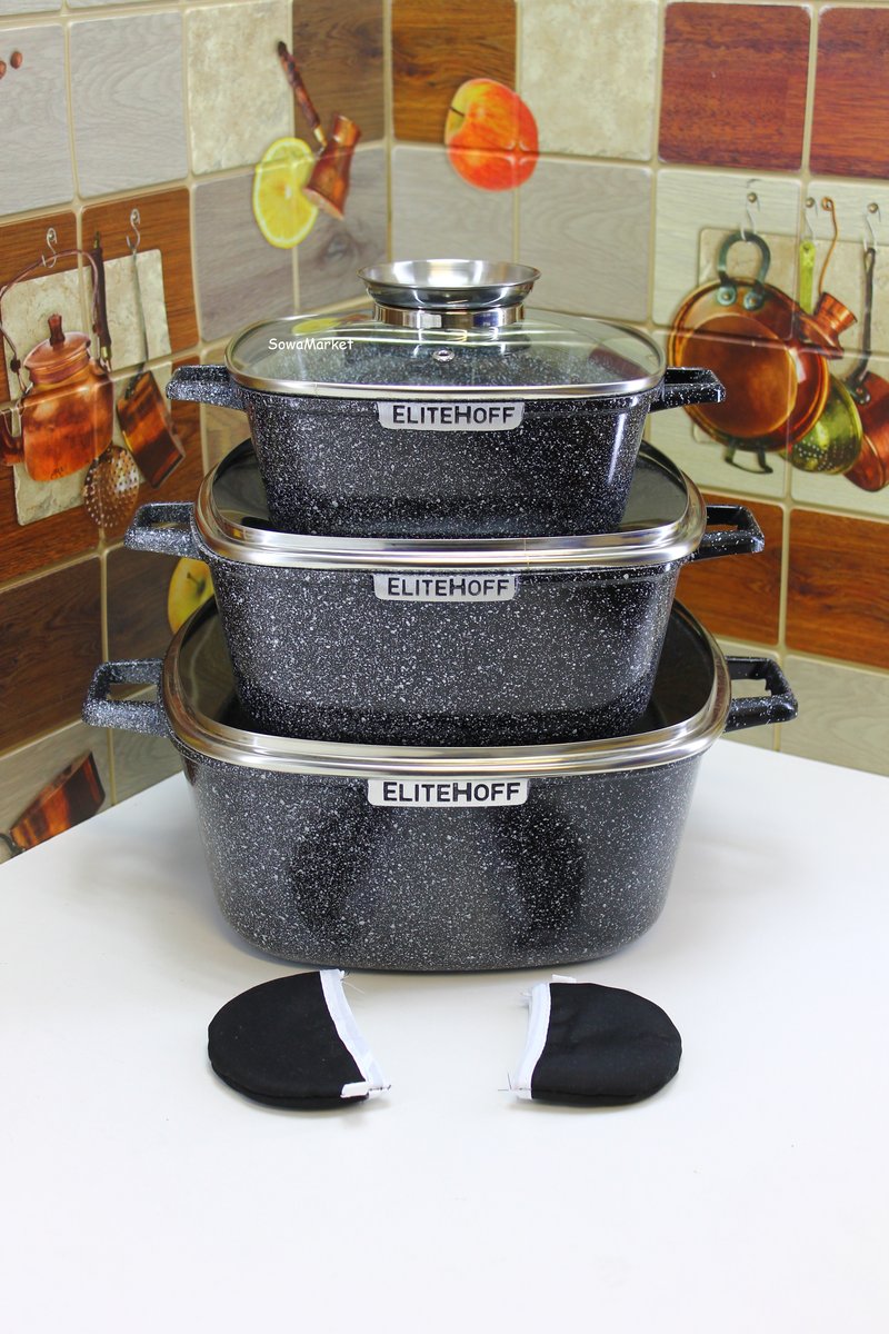 Zestaw GARNKÓW Garnki MARMURKOWE 8 el z nakładkami