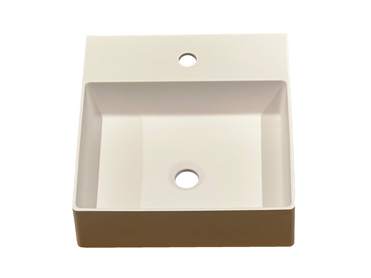 Umywalka nablatowa, prostokątna, biała, 40 x 42 cm, marmur syntetyczny