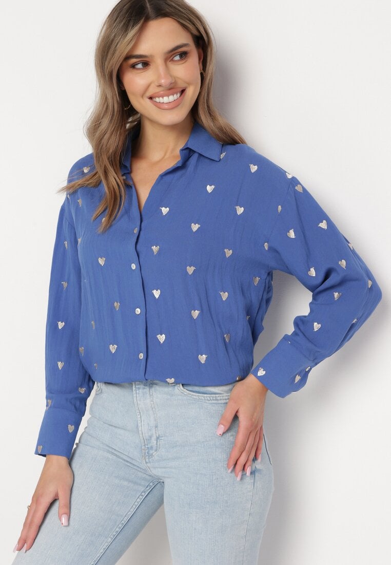 Niebieska Bawełniana Koszula z Lnem o Klasycznym Fasonie Tallriel