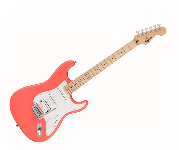 Squier Sonic Stratocaster HSS Maple Fingerboard White Pickguard Tahitian Coral