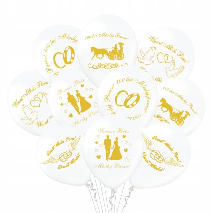 Balony weselne białe złote wesele ślub młoda para