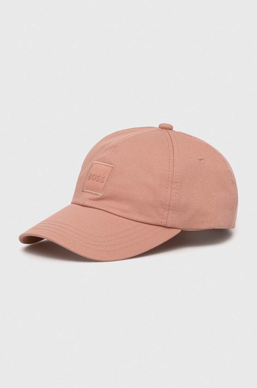 Boss Orange czapka z daszkiem bawełniana kolor różowy z aplikacją