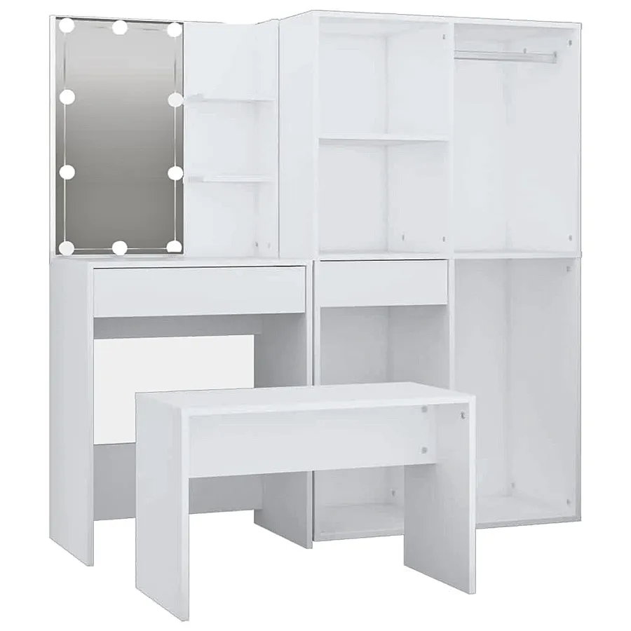 Biała nowoczesna toaletka z led i taboretem N2-C57