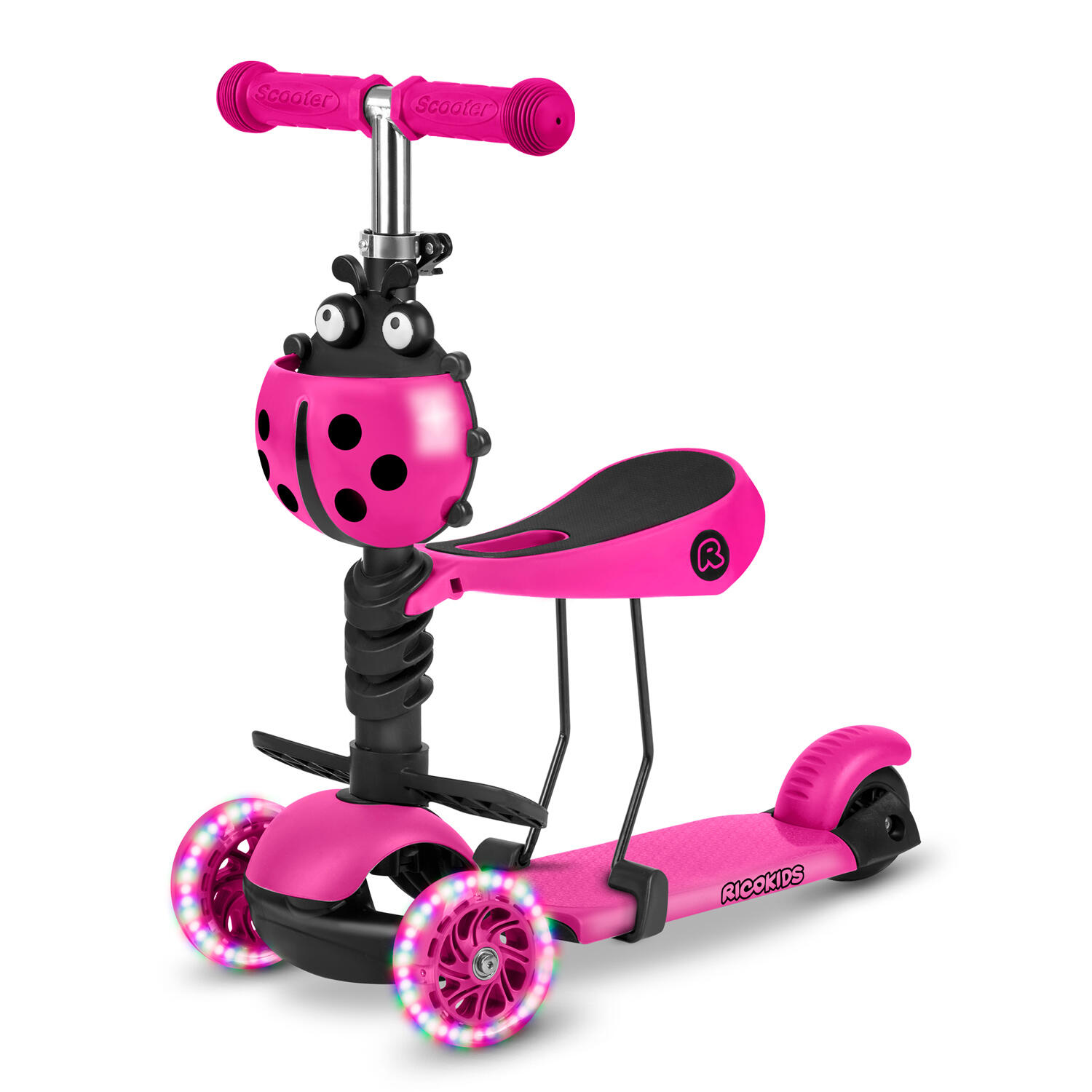 Hulajnoga dla dzieci trójkołowa balansowa Buggy 3w1 różowa Ricokids