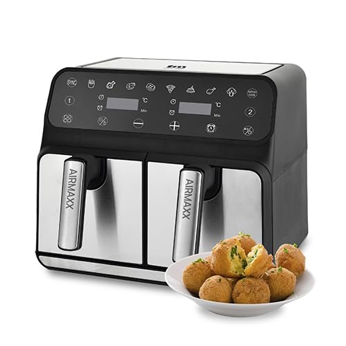 TM Electron TMPFR200 AIRMAXX frytkownica bezolejowa z podwójną komorą, pojemność 8L w sumie (4L+4L), funkcje SYNC i MATCHCOOK, nieprzywierająca powłoka, 8 programów, ekran dotykowy, 1700W