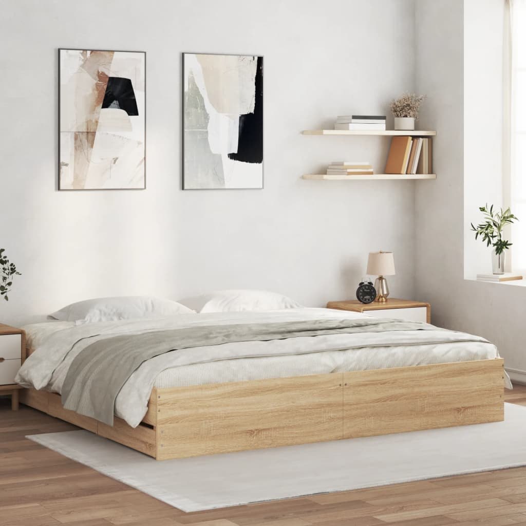 Rama łóżka z szufladami, kolor dąb sonoma, 200x200 cm Lumarko!