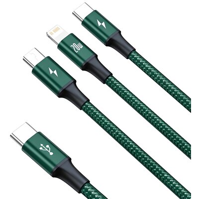 Baseus Rapid 3w1 kabel USB Typ C - USB Typ C / Lightning / micro USB 20 W 1,5 m zielony (CAMLT-SC06) CAMLT-SC06