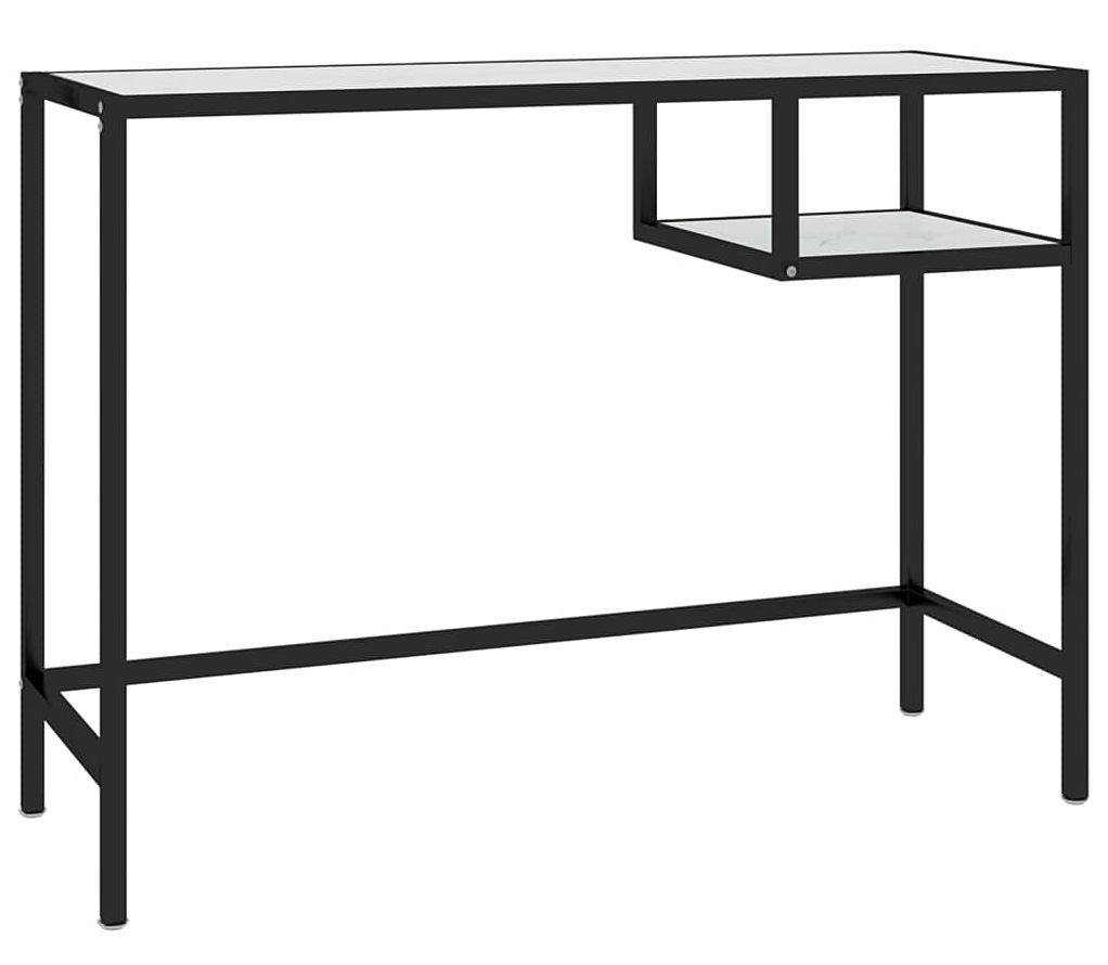 Nowoczesne szklane biurko z półką 100 cm biały marmur Z4-H77