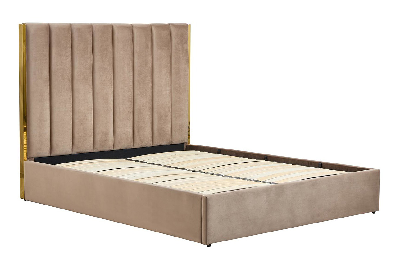 Beżowe tapicerowane welurem łóżko 160x200 cm P6-A29