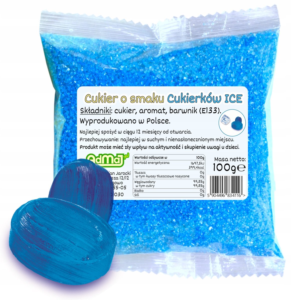 Cukier Do Waty Cukrowej Cukierki ICE Niebieski Lodowy 100g Saszetka