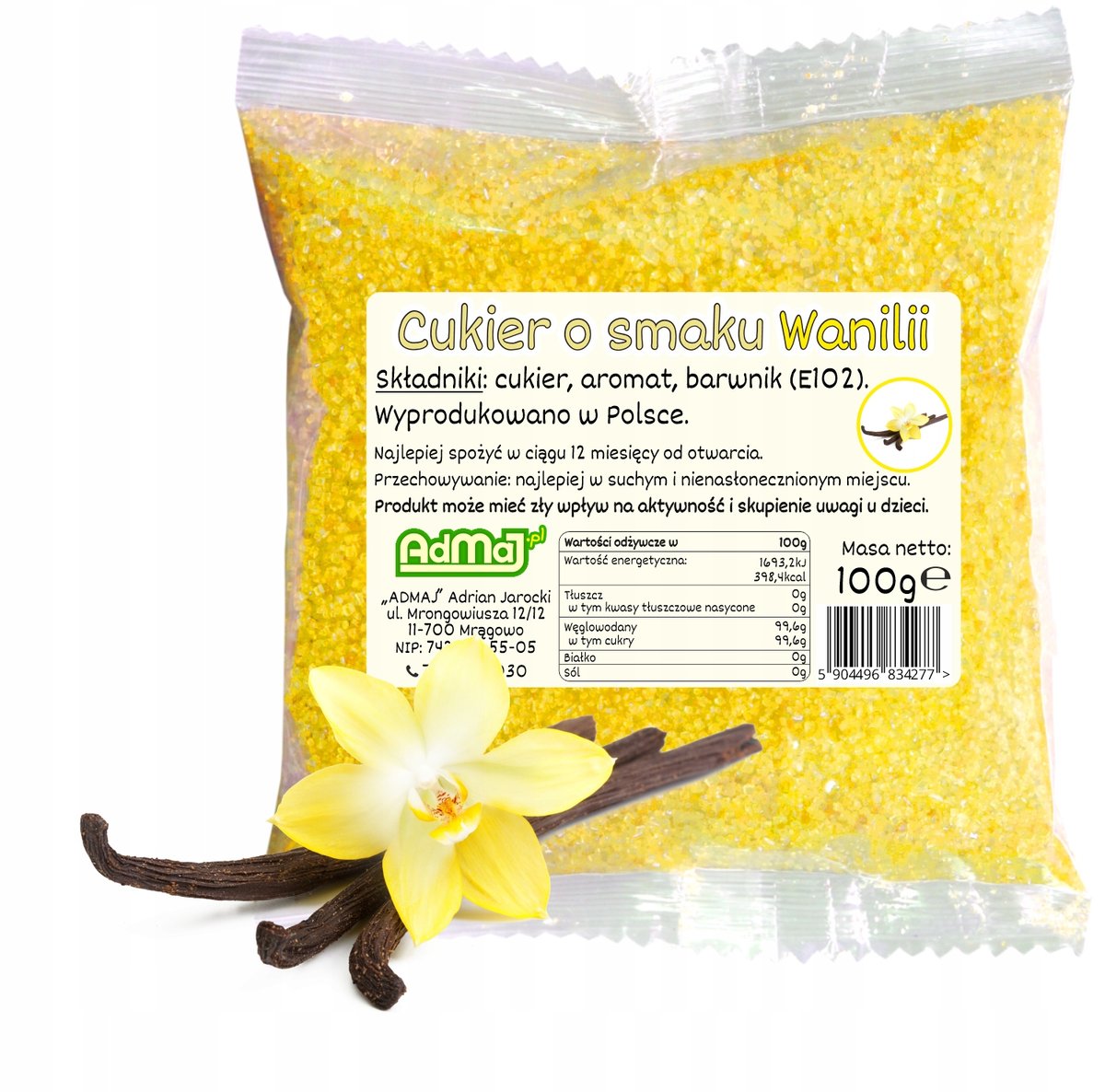 Cukier Kolorowy Do Waty Cukrowej Wanilia Żółty 100g Saszetka Waniliowy