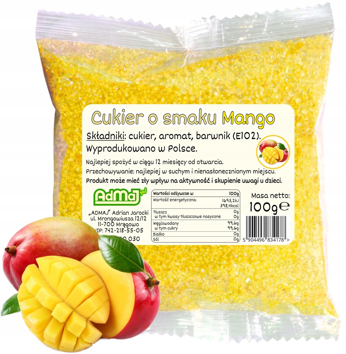 Cukier Kolorowy Do Waty Cukrowej Mango Żółty 100g Saszetka