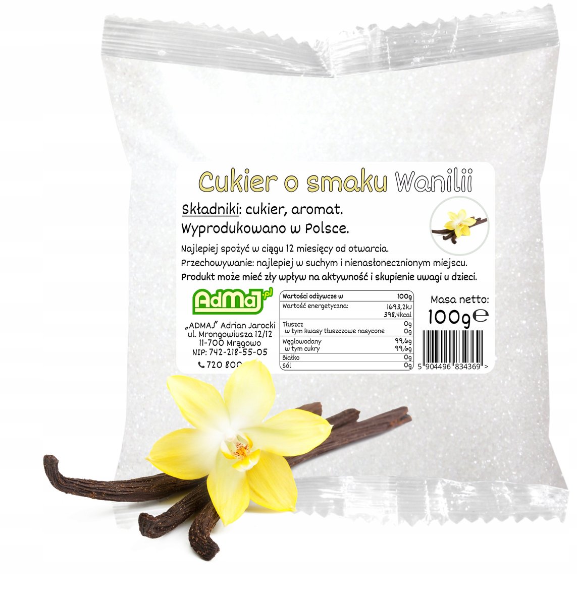 Cukier Do Waty Cukrowej Biały Wanilia 100g Saszetka