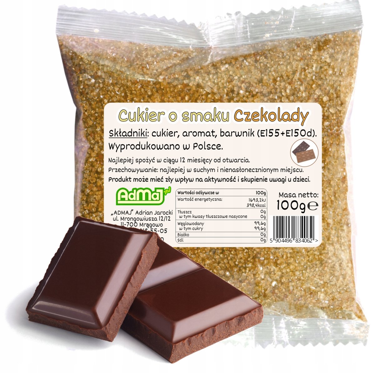 Cukier Kolorowy Do Waty Cukrowej Czekolada Brązowy 100g Saszetka