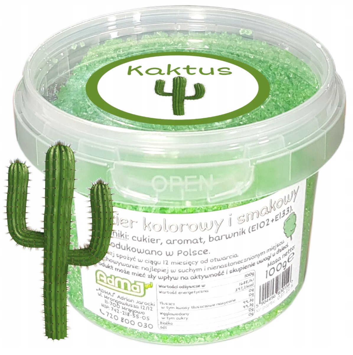 Cukier Do Waty Cukrowej Kaktus 100g zielony wiadro
