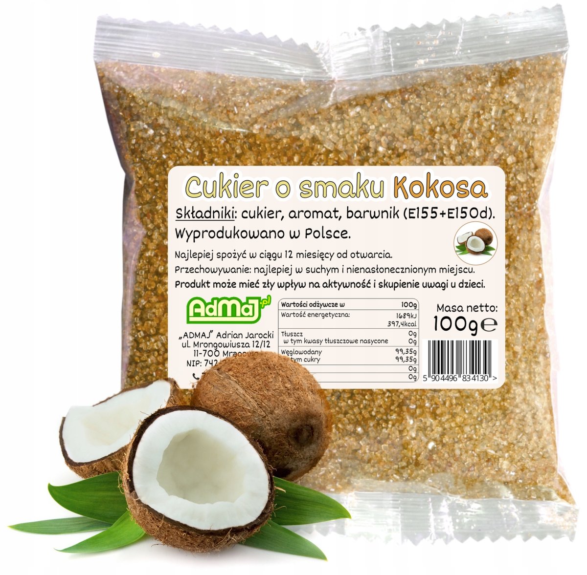 Cukier Kolorowy Do Waty Cukrowej Kokos Brązowy 100g Saszetka Kokosowy